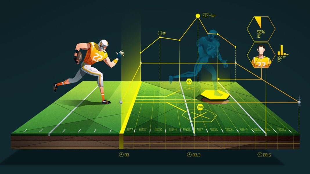 A graphical sports ground showcasing the role of technology in the modern sports industry